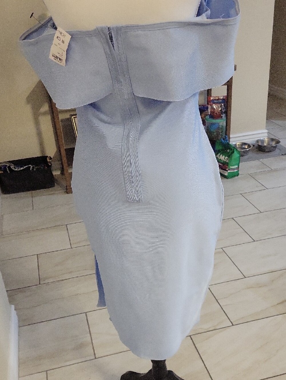 Akira Strapless Light Blue Ruffle Sheath Dress - Picture 5 of 7